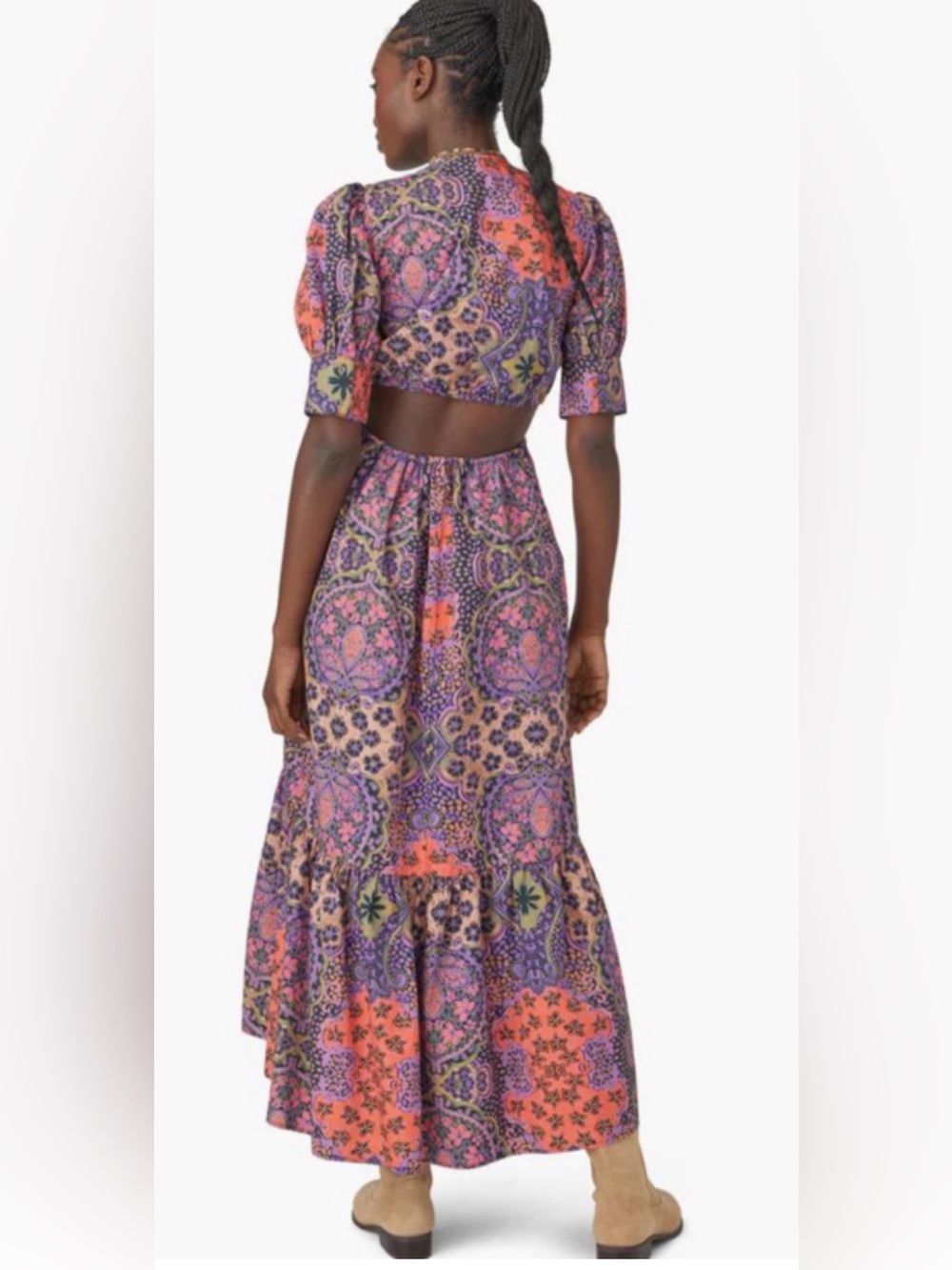 XiRENA Coral and Purple Paisley Tie-Front Maxi Dress - Picture 3 of 11